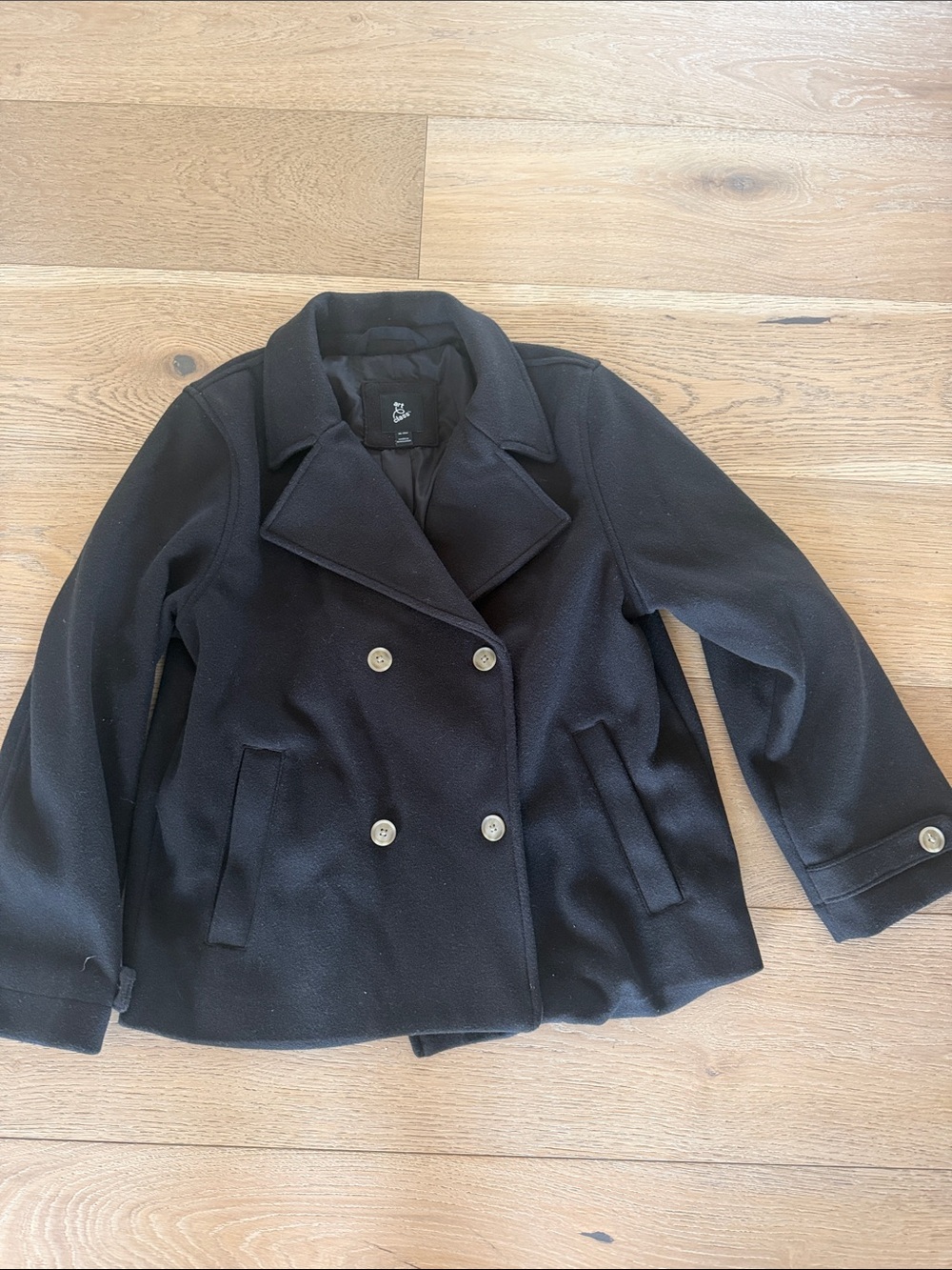 art class Black Double-Breasted Pea Coat for Kids